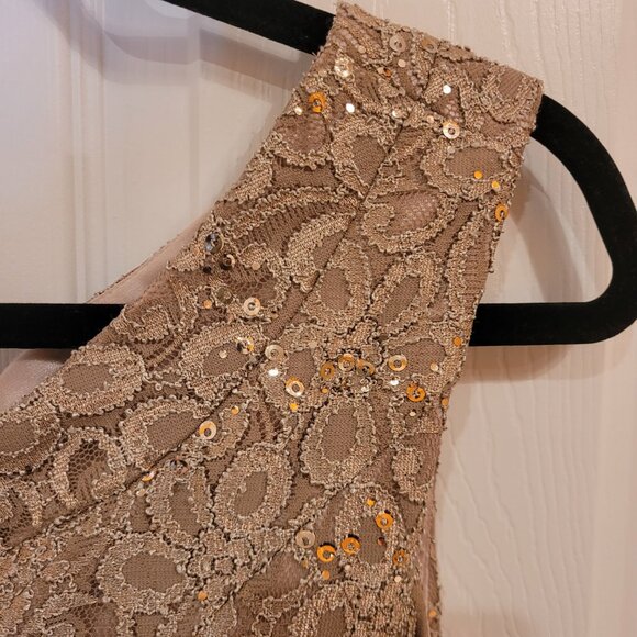 Jax Sequined Lace Illusion Cocktail Dress Champaigne Size 8 - Picture 6 of 16